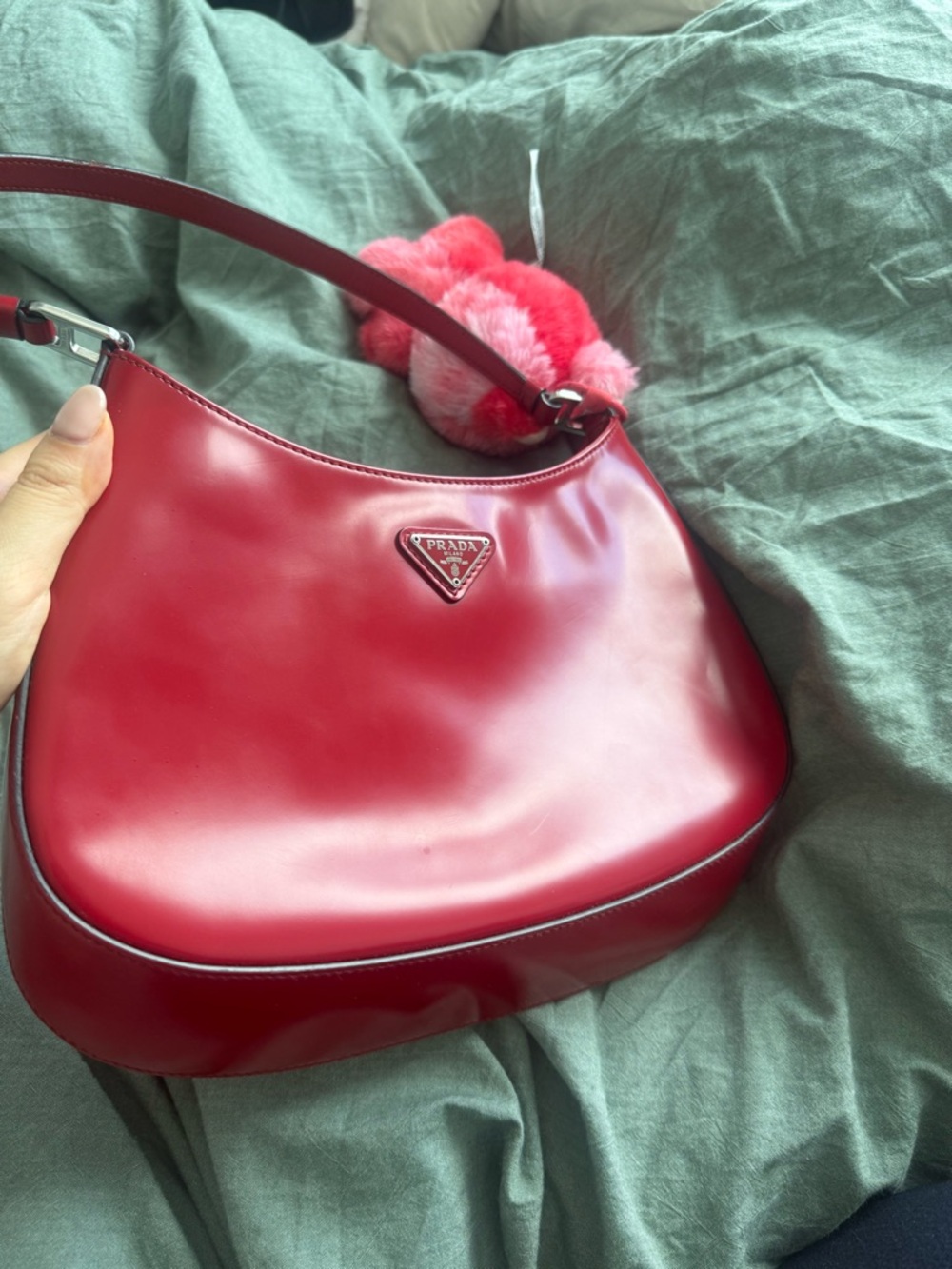 Prada Cherry Red Cleo Brushed Leather Shoulder Bag - Picture 6 of 7